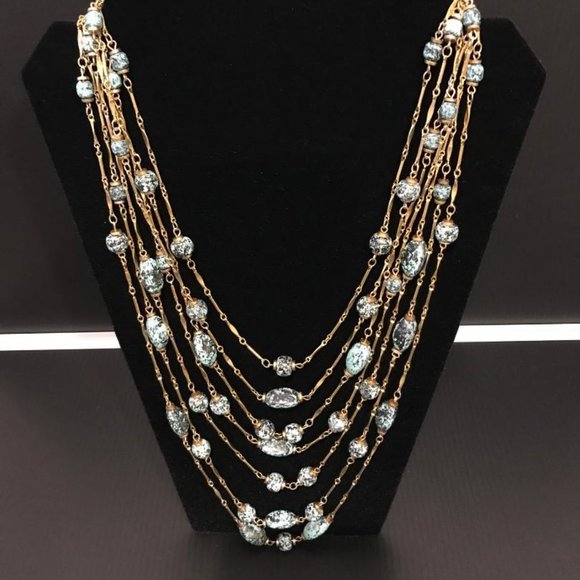 Vintage Alice Caviness Gold-Tone & Faux Turquoise Multi-Layer Necklace - Picture 6 of 11